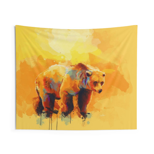 Colorful bear painting digital art tapestry wall hanging