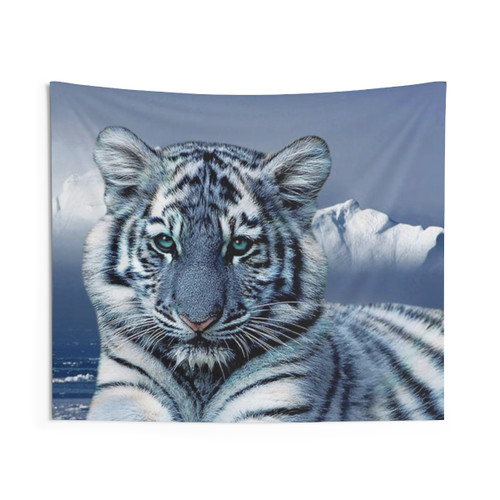 Blue and White Tiger Tapestry Wall Hanging