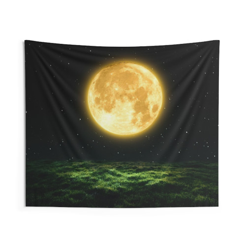 Cosmic Moon Tapestry with Stars and Galaxy