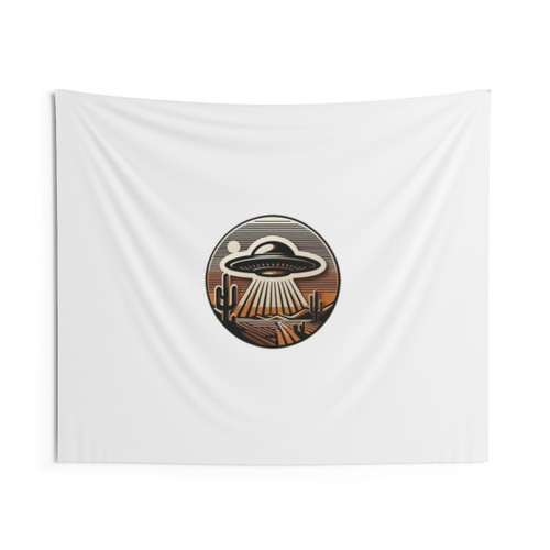 Desert UFO Encounter Tapestry - Alien and Spaceship Artwork