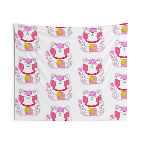 Pink and White Lucky Cat Tapestry