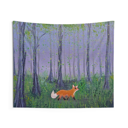 Enchanting Dawn Tapestry with Foxes in a Forest Landscape