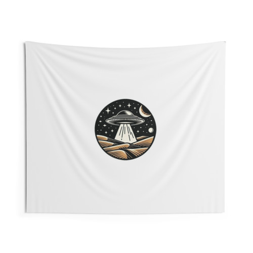 Desert UFO Encounter Tapestry - Alien and Spacecraft Wall Art