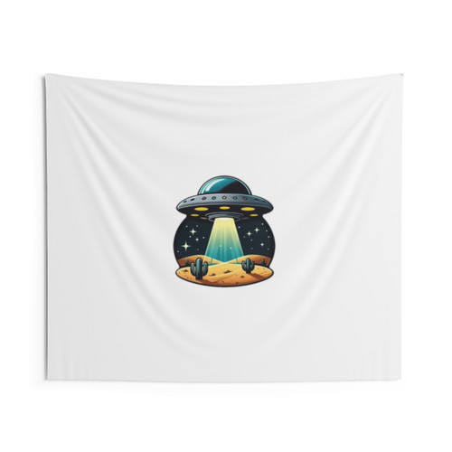 Desert UFO Abduction Tapestry - Extraterrestrial Wall Art