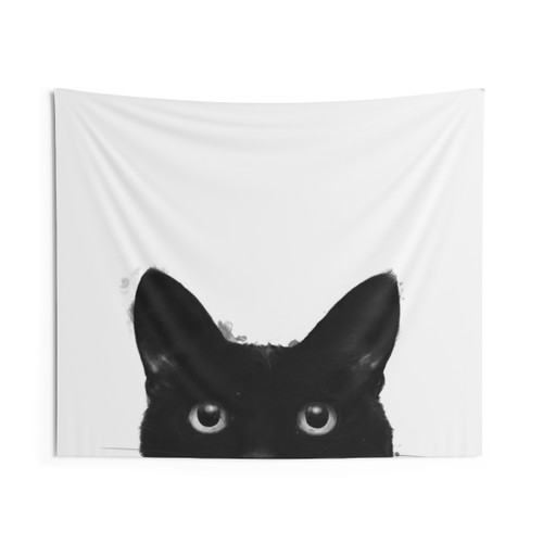 Playful Cat Tapestry - Minimalist Black and White Design