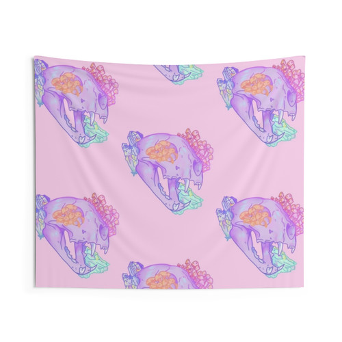 Witchy Cougar Skull Tapestry for Boho Home Decor