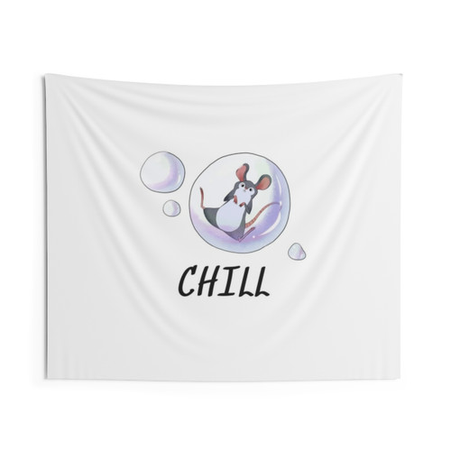 Whimsical mouse floating in bubbles tapestry design