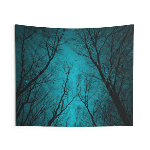 Endure the Darkness teal galaxy tree tapestry