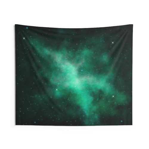 Green Galaxy Tapestry with Celestial Design