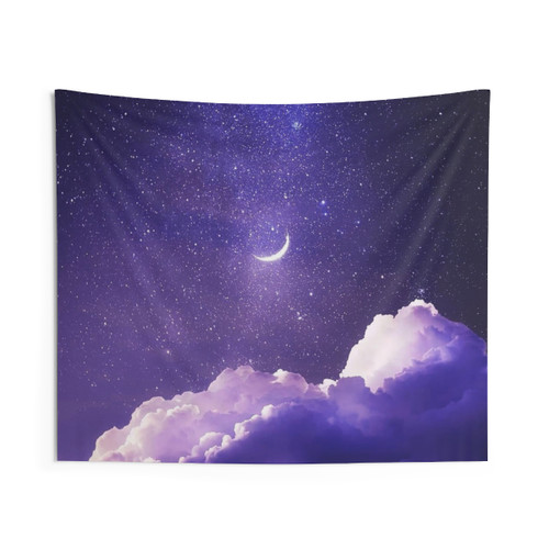 Dreamy Night Sky Tapestry with Pastel Galaxy and Moon Design