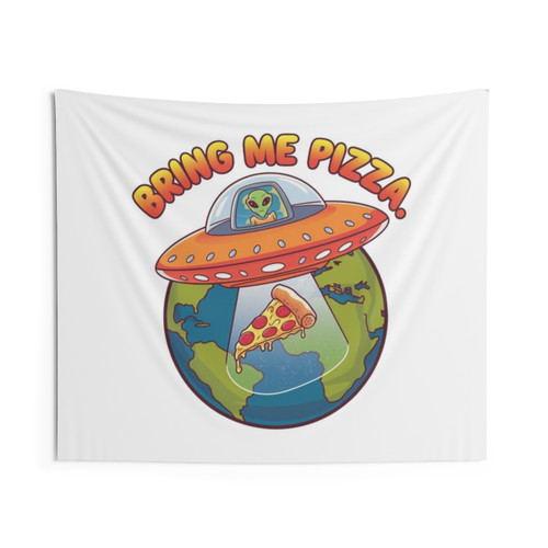 Vibrant UFO Pizza Party Tapestry