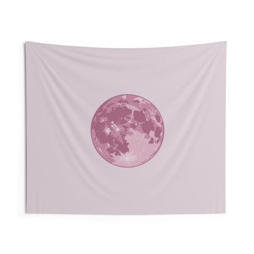 Beautiful pink moon tapestry with galaxy and astrology design