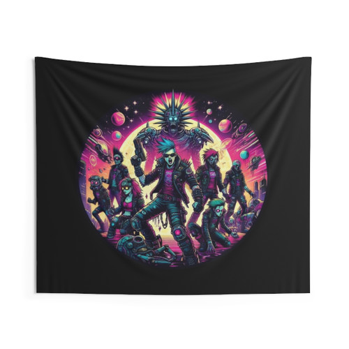 Neon Cyberpunk Space Warriors Tapestry Wall Art