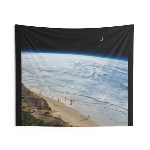 Cosmic Beach Tapestry - Surreal Collage Art Decor
