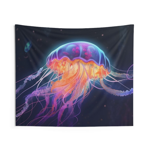Cosmic Jellyfish Tapestry - Intergalactic Wanderer Wall Art