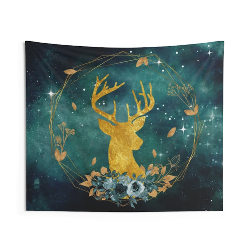 Galaxy Deer Tapestry - Celestial Woodland Wall Hanging