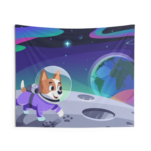 Moonbound Dog Cosmic Voyage Tapestry