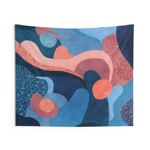 Blue and Pink Terrazzo Wave Tapestry