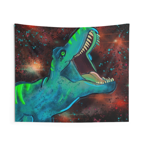 Jurassic Dinosaur Tapestry with Galaxy Stars