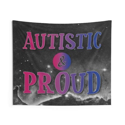Bisexual Autistic Pride Tapestry featuring galaxy and pride colors
