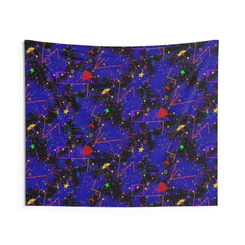 Geometric Space Tapestry with Retro 90s Galaxy Pattern