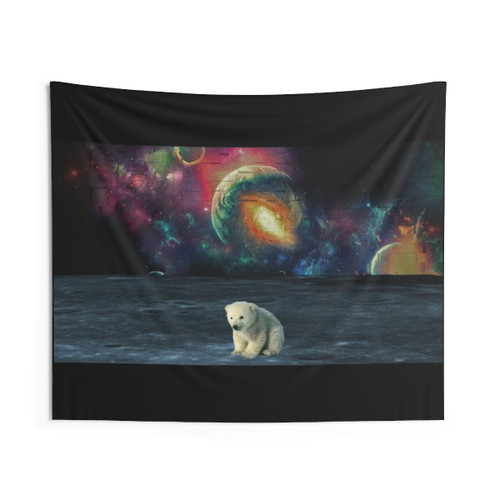 Polar bear in space tapestry for home decor