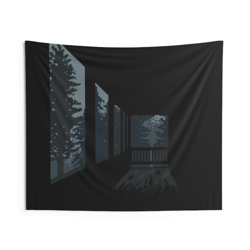 Pixel Art Forest Foggy Morning Tapestry