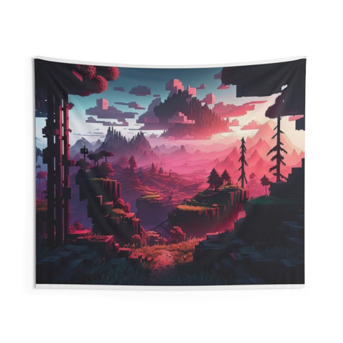 Sunset Over The Blocks Minecraft Tapestry