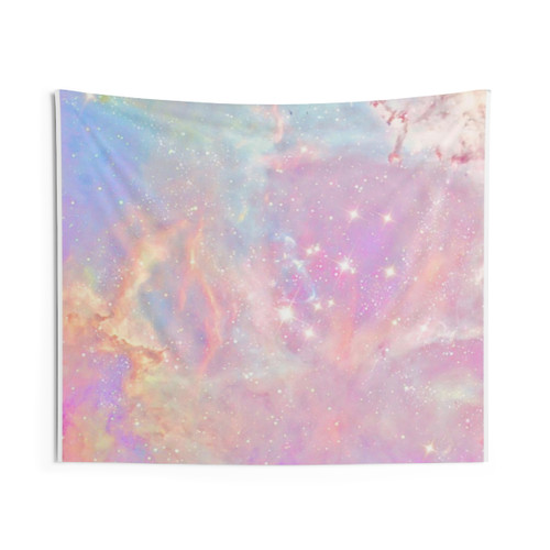 Pastel Galaxy Tapestry with Colorful Nebula and Stars Design
