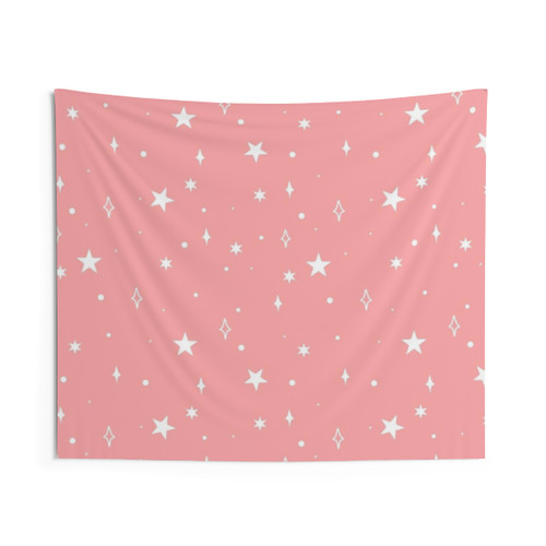 Space Pattern Tapestry - Pastel Pink and White Galaxy Design