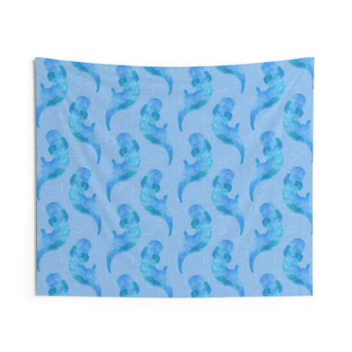 Ice Blue River Otter Swimming Tapestry