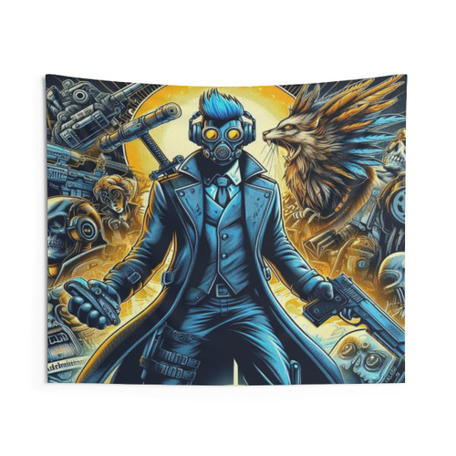 Cyberpunk Dystopian Gunslinger Tapestry