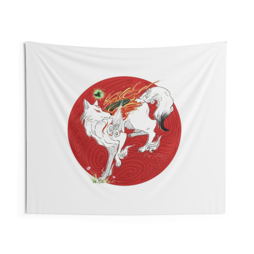 Okami Tapestry - Video Game Wall Art Featuring Amaterasu the White Wolf