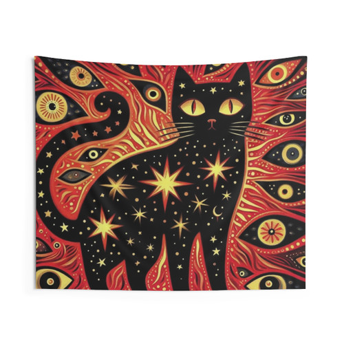 Galaxy Cat Tapestry Wall Hanging with Cosmic Feline Design