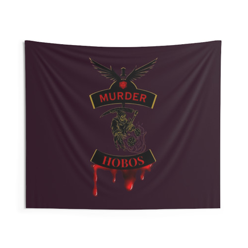 Large biker patch style tapestry featuring 'Murder Hobos' design for gamers