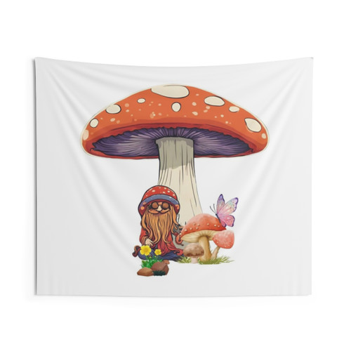 Hippie Life Tapestry featuring colorful psychedelic mushroom and butterfly design