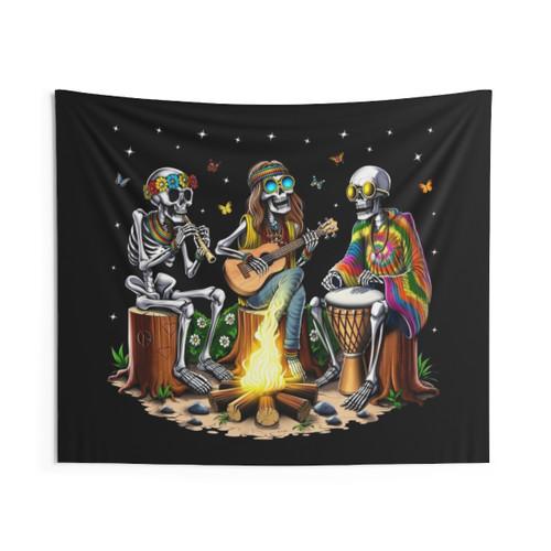 Hippie Skeleton Camping Tapestry Wall Art