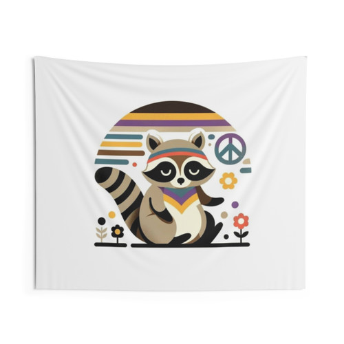Hippie Raccoon Tapestry Wall Hanging