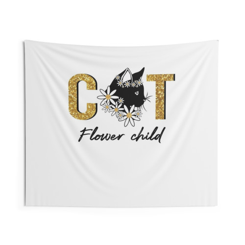 Hippie Cat Flower Child Tapestry