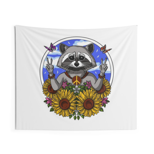 Hippie Raccoon Tapestry - Boho Forest Animal Wall Hanging