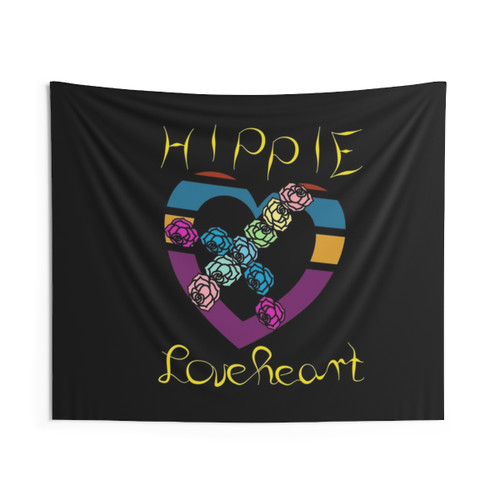 Hippie Loveheart Tapestry with Roses and Peace Sign