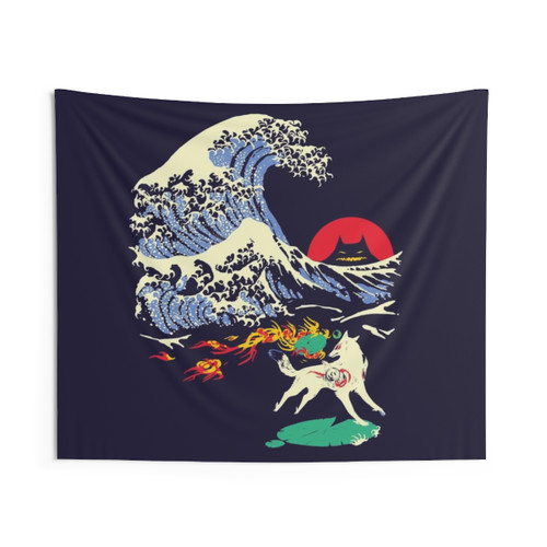 The Great Wave off Oni Island Tapestry - Okami Fanart