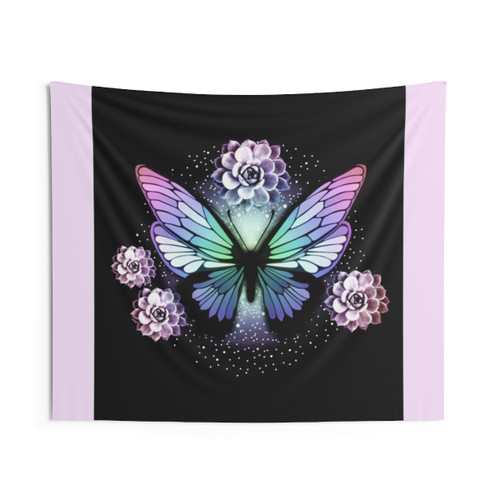 Beautiful floral bouquet tapestry with cosmic butterfly design