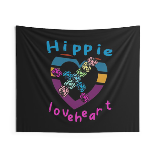 Hippie Loveheart Tapestry with Roses and Peace Sign