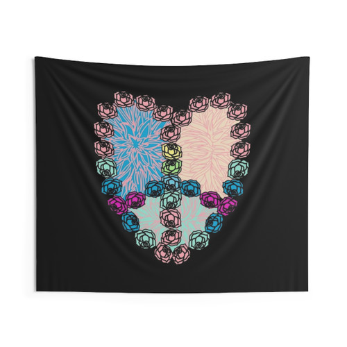 Hippie Tapestry with Heart, Roses and Peace Sign
