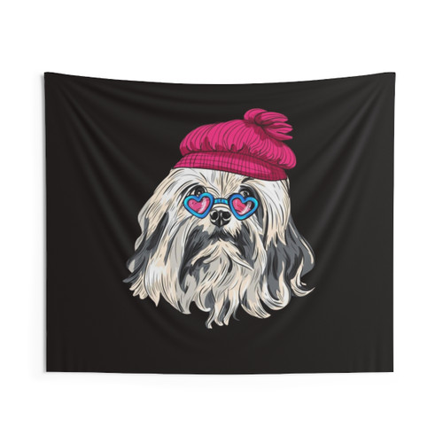 Vintage Hippie Dog Face Tapestry Wall Hanging