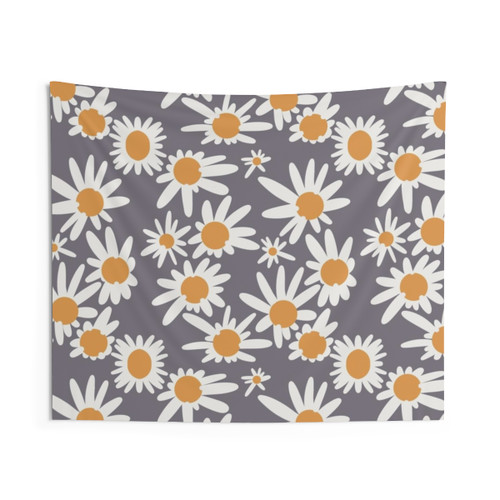 Daisy Floral Tapestry - Gray Botanical Wall Hanging