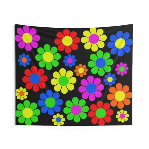 Hippie Flower Daisy Tapestry with Vibrant Retro Spring Pattern