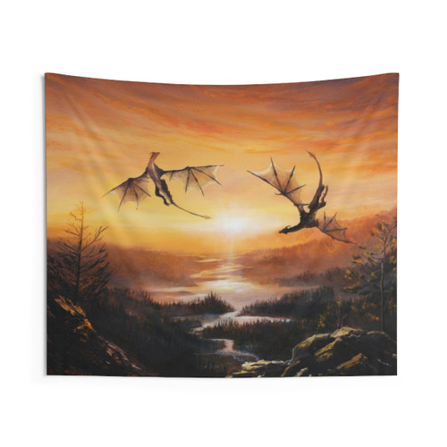 Fantasy Dragon Sunset Tapestry