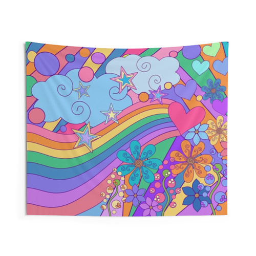 Vibrant Flower Power Hippie Tapestry